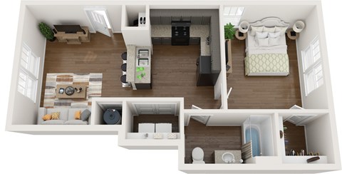 Floor plan for 1 bed, 1 bath, 716 sqft